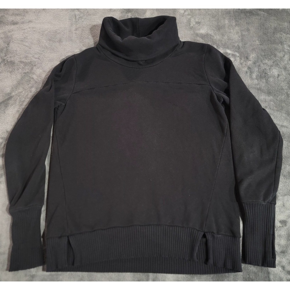 Alo Yoga Haze Sweater Women Small Black Funnel Turtleneck Thumbholes Pullover